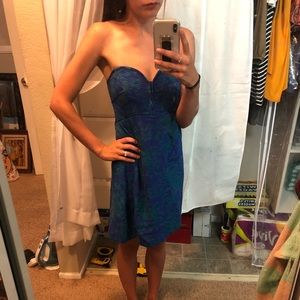 Blue and Green Strapless Dress